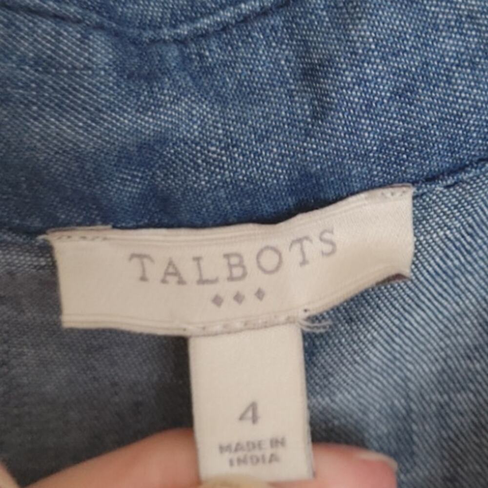 Talbots Dress Chambray Lyocell Button Front Polo Style Sleeveless Sz 4 Blue - Picture 2 of 4